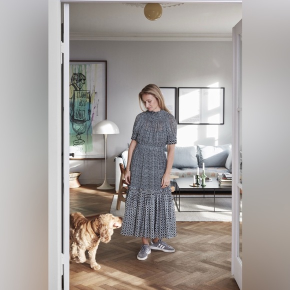 Proenza Schouler Silk Long Ruffle Raw Edge Hem Mock Neck A Line Maxi Dress - Picture 17 of 17